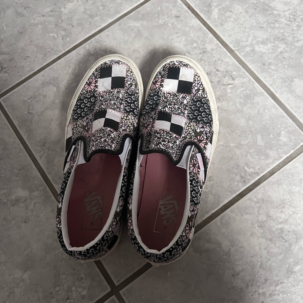 floral patchwork slip-on vans